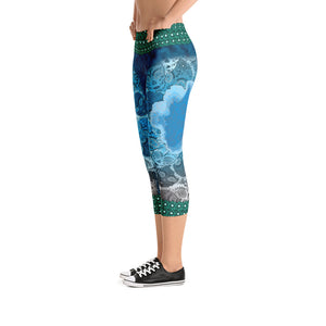 Deep Blue - Tahoe Sugar Skull Capri Leggings - Totally F*ing Brutal