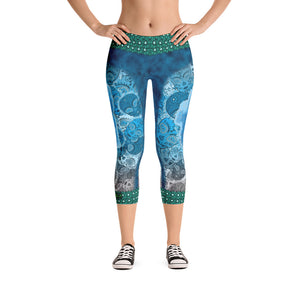 Deep Blue - Tahoe Sugar Skull Capri Leggings - Totally F*ing Brutal