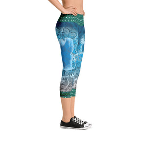 Deep Blue - Tahoe Sugar Skull Capri Leggings - Totally F*ing Brutal