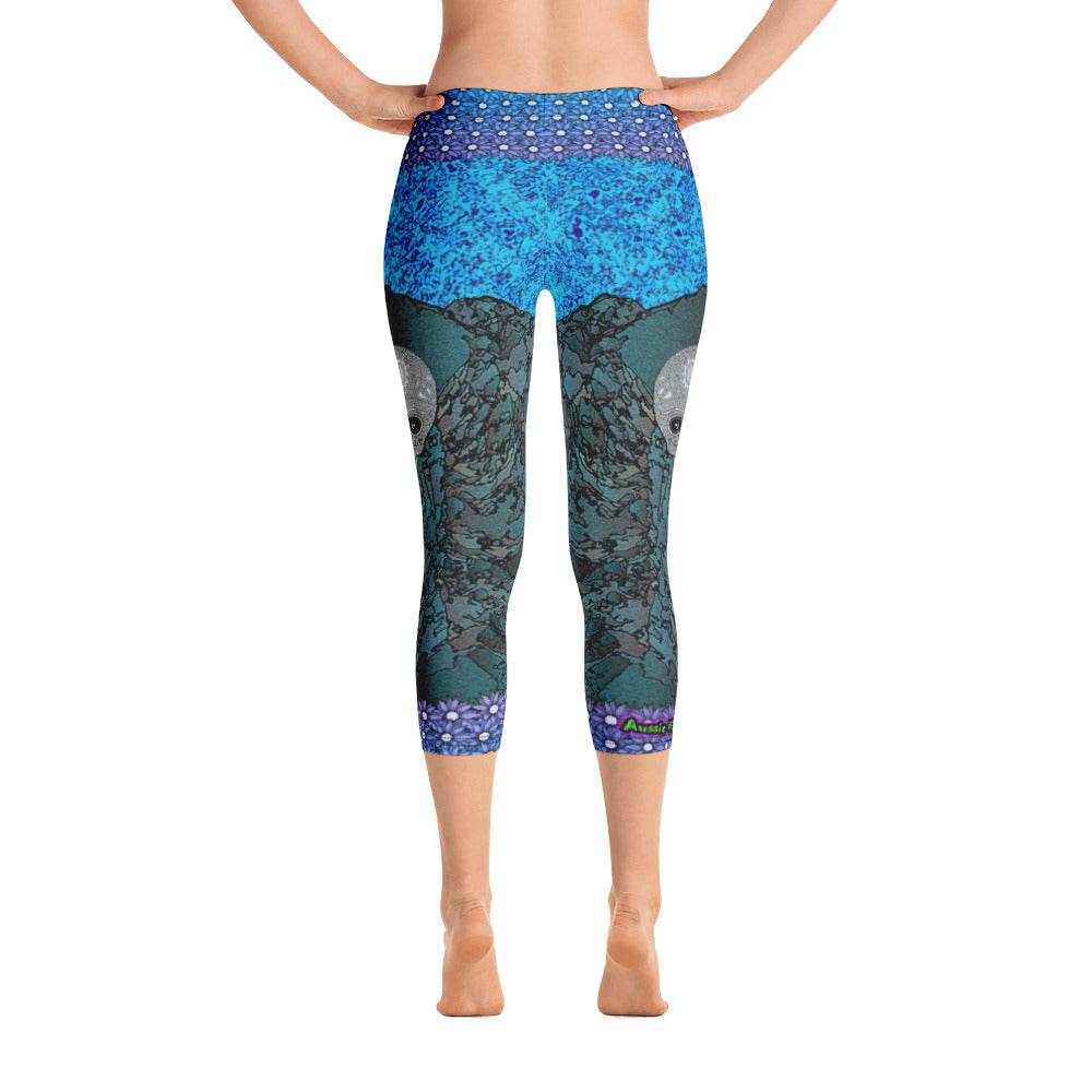 Grampians Green Sugar Skull - Capri Leggings - Totally F*ing Brutal